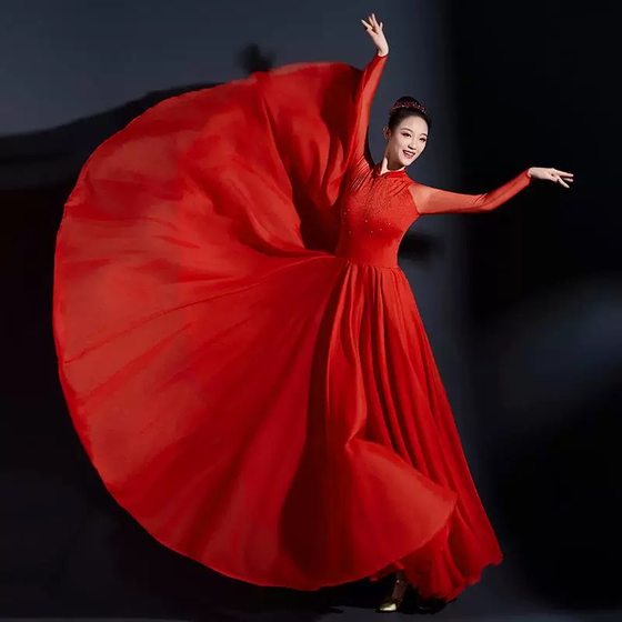 Classical dance costumes for women in elegant Chinese style solo dance modern opening dance big skirt fan dance costume
Classical dance costumes for women in elegant Chinese style solo dance modern opening dance big skirt fan dance costume