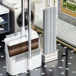 Flat mop, broom and dustpan three-piece set, hand wash-free 41CM mop and broom, durable stainless steel soft bristles for home use Flat mop, broom and dustpan three-piece set, hand wash-free 41CM mop and broom, durable stainless steel soft bristles for home use