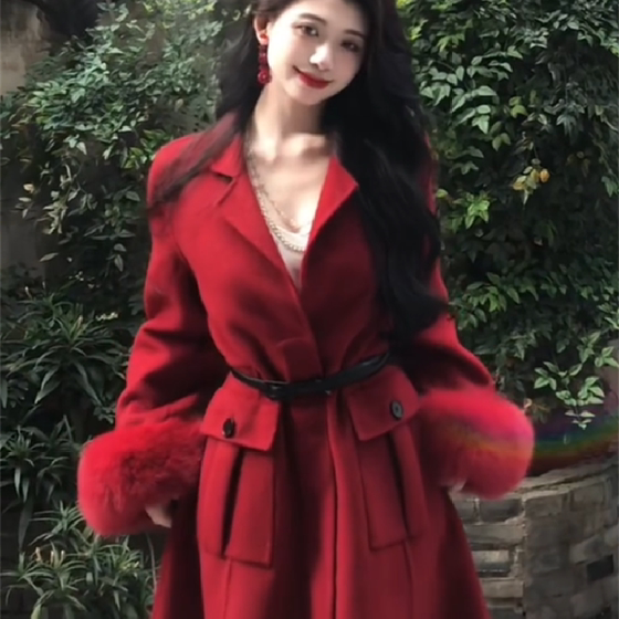 Rich girl style red fur collar woolen coat for women in winter socialite high-end over-knee long woolen coat
Rich girl style red fur collar woolen coat for women in winter socialite high-end over-knee long woolen coat