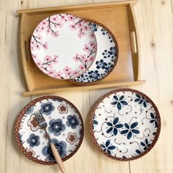 Dinner Plates, Household Dishes, Rattan Woven Vintage Deep Plates, Ceramic Tableware, Ceramic 8inch Six-Piece Plate Set, Butterfly Flower Series Dinner Plates, Household Dishes, Rattan Woven Vintage Deep Plates, Ceramic Tableware, Ceramic 8inch Six-Piece Plate Set, Butterfly Flower Series