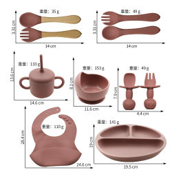 Ten-piece children's tableware feeding set, baby food bowl, plate, spoon, fork, bib, silicone plate Ten-piece children's tableware feeding set, baby food bowl, plate, spoon, fork, bib, silicone plate