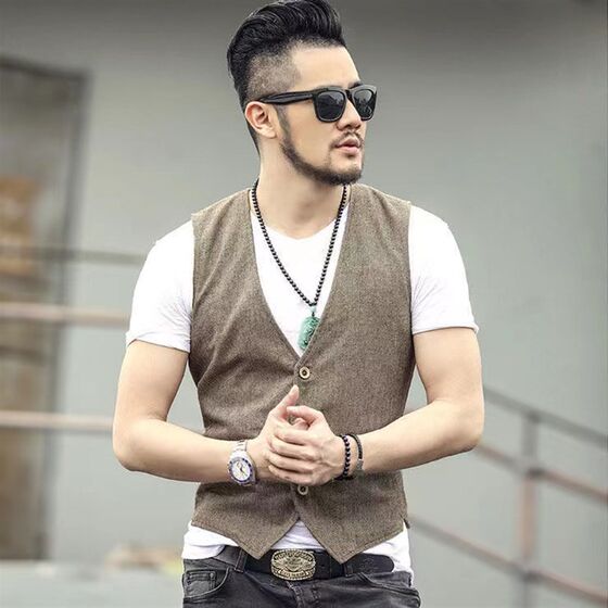 Summer solid color vest men's thin linen slim three -deduction vest retro men's casual suit horse clip large size Summer solid color vest men's thin linen slim three -deduction vest retro men's casual suit horse clip large size