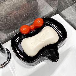 Washbasin soap dish household punch-free drain soap storage rack high-looking double-layer ceramic wall-mounted soap dish Washbasin soap dish household punch-free drain soap storage rack high-looking double-layer ceramic wall-mounted soap dish