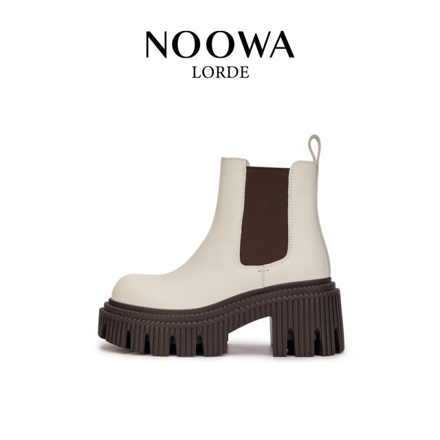 NOOWA color-blocking thick heel Martin boots for women 2025 autumn fashion round toe leather heightened comfortable versatile short boots NOOWA color-blocking thick heel Martin boots for women 2025 autumn fashion round toe leather heightened comfortable versatile short boots