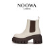 NOOWA color-blocking thick heel Martin boots for women 2025 autumn fashion round toe leather heightened comfortable versatile short boots NOOWA color-blocking thick heel Martin boots for women 2025 autumn fashion round toe leather heightened comfortable versatile short boots