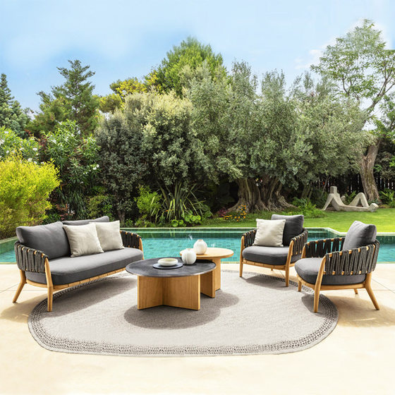 Nordic outdoor sofa pomelo garden rattan coffee table combination balcony open -air villa garden villa rattan waterproof furniture Nordic outdoor sofa pomelo garden rattan coffee table combination balcony open -air villa garden villa rattan waterproof furniture