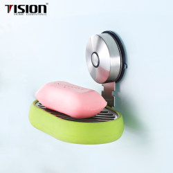 TISION stainless steel suction cup soap box, no punching soap rack, drain creative round face wash grinding soap rack TISION stainless steel suction cup soap box, no punching soap rack, drain creative round face wash grinding soap rack