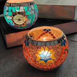 Damage guaranteed, hot-selling European blue and green broken line mosaic glass candlestick confession props mosaic glass candle Damage guaranteed, hot-selling European blue and green broken line mosaic glass candlestick confession props mosaic glass candle