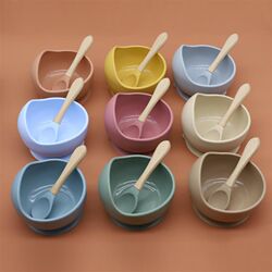 Five-piece feeding tableware set, baby silicone bib drool pocket, children's food supplement bowl set, divided plate, anti-fall Five-piece feeding tableware set, baby silicone bib drool pocket, children's food supplement bowl set, divided plate, anti-fall