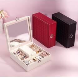 European style jewelry box princess high-end locking mirror embroidery large large capacity household jewelry storage box makeup box European style jewelry box princess high-end locking mirror embroidery large large capacity household jewelry storage box makeup box