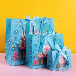 Blue Cake Gift Bag, Premium T-Feel Holiday Bag, Gift Bag, Paper Bag, Hand-Held Birthday Packaging Blue Cake Gift Bag, Premium T-Feel Holiday Bag, Gift Bag, Paper Bag, Hand-Held Birthday Packaging