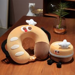 Toast U-shaped pillow memory foam neck pillow cartoon travel headrest F neck portable car cervical pillow can be stored Toast U-shaped pillow memory foam neck pillow cartoon travel headrest F neck portable car cervical pillow can be stored