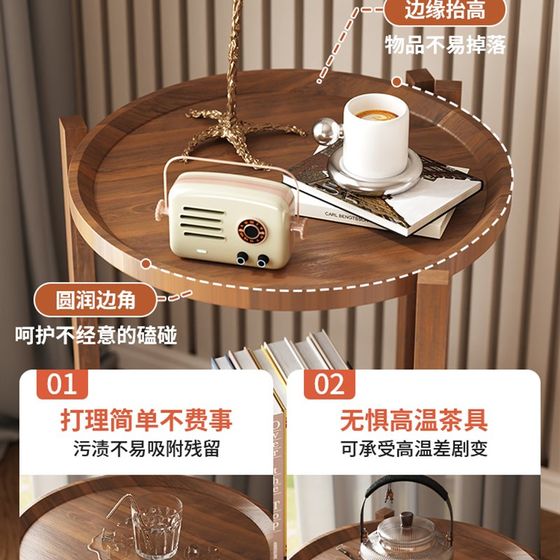 Side table, movable small coffee table, living room sofa, luxurious solid wood small table, household bedroom, bedside, double-layer small round table Side table, movable small coffee table, living room sofa, luxurious solid wood small table, household bedroom, bedside, double-layer small round table
