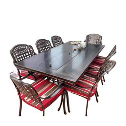Outdoor tables and chairs, electric and carbon dual-purpose cast aluminum home barbecue outdoor courtyard terrace garden iron long dining table and chairs combination Outdoor tables and chairs, electric and carbon dual-purpose cast aluminum home barbecue outdoor courtyard terrace garden iron long dining table and chairs combination