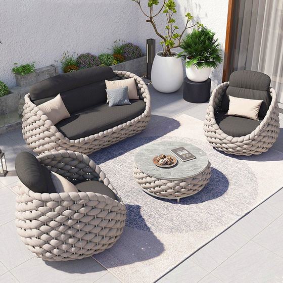 Outdoor sofa courtyard combination Nordic villa garden terrace rattan chair outdoor model house sunshine house rattan furniture Outdoor sofa courtyard combination Nordic villa garden terrace rattan chair outdoor model house sunshine house rattan furniture