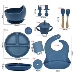 Mother and baby feeding tableware set Learn to eat training fork spoon baby meal plate bib supplement suction cup bowl set Mother and baby feeding tableware set Learn to eat training fork spoon baby meal plate bib supplement suction cup bowl set