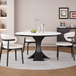Peijia Home 2025 new slate solid wood round dining table and chair combination home modern simple restaurant dining table Peijia Home 2025 new slate solid wood round dining table and chair combination home modern simple restaurant dining table