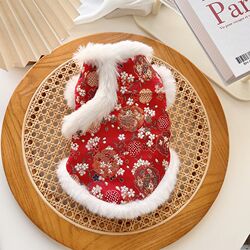 Pet New Year's Festive Clothing Cats and Dogs Year of the Dragon Plush Autumn and Winter New New Year Clothing Teddy Bichon Blue and White Pet New Year's Festive Clothing Cats and Dogs Year of the Dragon Plush Autumn and Winter New New Year Clothing Teddy Bichon Blue and White