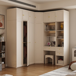French-Style Cream-Colored Diamond-Shaped Corner Wardrobe for Home Bedroom, Modern Minimalist Dressing Table Integrated Corner Large Wardrobe French-Style Cream-Colored Diamond-Shaped Corner Wardrobe for Home Bedroom, Modern Minimalist Dressing Table Integrated Corner Large Wardrobe