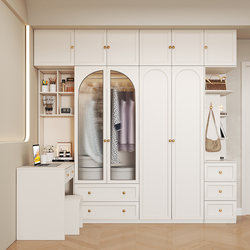 French-Style Cream-Colored Wardrobe for Home Bedroom, Modern Minimalist Computer Desk with Light Luxury Corner Integrated Extendable Cabinet French-Style Cream-Colored Wardrobe for Home Bedroom, Modern Minimalist Computer Desk with Light Luxury Corner Integrated Extendable Cabinet