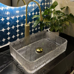 Rectangular Glass Countertop Washbasin for Home Use in Small Bathrooms, Single Basin Art Washbasin Rectangular Glass Countertop Washbasin for Home Use in Small Bathrooms, Single Basin Art Washbasin