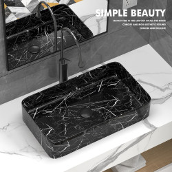 Marble Pattern Black Countertop Ceramic Washbasin Bathroom Washbasin Hotel B&B Washbasin Single Basin Marble Pattern Black Countertop Ceramic Washbasin Bathroom Washbasin Hotel B&B Washbasin Single Basin