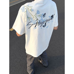 American High Street Floral Embroidered Short-Sleeved T-Shirt for Men 2025 New Summer Trendy Brand Loose Retro Couple Style Top American High Street Floral Embroidered Short-Sleeved T-Shirt for Men 2025 New Summer Trendy Brand Loose Retro Couple Style Top