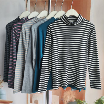 Exported to Japan autumn pure cotton knitted striped comfortable and versatile women's casual long-sleeved T-shirt bottoming shirt 
Exported to Japan autumn pure cotton knitted striped comfortable and versatile women's casual long-sleeved T-shirt bottoming shirt
