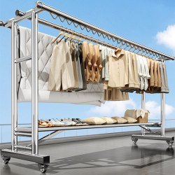 304 Stainless Steel Clothes Drying Rack, Floor-Standing, for Home Use, Indoor and Outdoor Balcony Drying Rod, Movable, Foldable, Extendable for Drying Quilts 304 Stainless Steel Clothes Drying Rack, Floor-Standing, for Home Use, Indoor and Outdoor Balcony Drying Rod, Movable, Foldable, Extendable for Drying Quilts