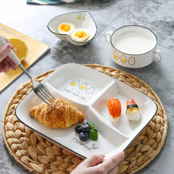 Ceramic Divided Plate Children's Tableware Breakfast Plate Set Household Three-Compartment Plate Western Food Plate Adult Rice Plate Ceramic Divided Plate Children's Tableware Breakfast Plate Set Household Three-Compartment Plate Western Food Plate Adult Rice Plate