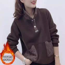 2025 Fall and winter New arrival double-sided velvet Sweatshirt Easiest for match Slim Looking age-reducing large pocket stand collar thickened Stylish Tops 2025 Fall and winter New arrival double-sided velvet Sweatshirt Easiest for match Slim Looking age-reducing large pocket stand collar thickened Stylish Tops
