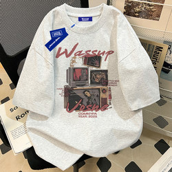 Wassupuosne Heavyweight American Retro Pure Cotton 320g Short-Sleeved T-Shirt for Men, New Summer Style Loose Half-Sleeve Top Wassupuosne Heavyweight American Retro Pure Cotton 320g Short-Sleeved T-Shirt for Men, New Summer Style Loose Half-Sleeve Top