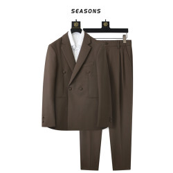 New Style Casual Suit for Men, High-End Peaked Lapel Double-Breasted Suit, Korean Style Loose Fit for Weddings New Style Casual Suit for Men, High-End Peaked Lapel Double-Breasted Suit, Korean Style Loose Fit for Weddings
