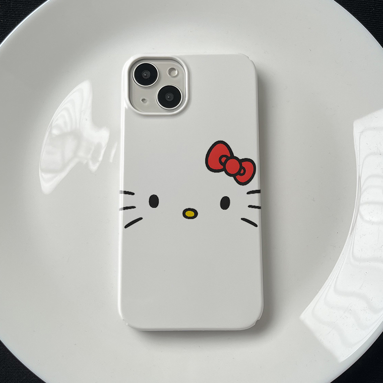 Girls Hello Kitty Cat Painted Art Illustration Minimal 15, 14, 13, 12, 11 iPhone Case
