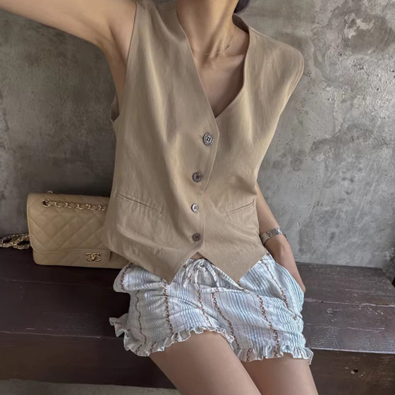 Liangliangjia retro back waist design suit vest vest vest for women in summer new niche V-neck versatile top Liangliangjia retro back waist design suit vest vest vest for women in summer new niche V-neck versatile top