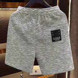 Popular contrast striped shorts trendy brand handsome casual five-point pants 2025 summer new men's loose mid-pants Popular contrast striped shorts trendy brand handsome casual five-point pants 2025 summer new men's loose mid-pants