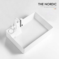Minimalist White Ceramic Countertop Washbasin with Hidden Side Drain and Rear Drain, Small Balcony Basin for Home Use Minimalist White Ceramic Countertop Washbasin with Hidden Side Drain and Rear Drain, Small Balcony Basin for Home Use