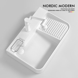 Bathroom Laundry Basin with Integrated Washboard, Countertop Ceramic Washbasin, Balcony Household Basin with Side Drain, Single Basin Bathroom Laundry Basin with Integrated Washboard, Countertop Ceramic Washbasin, Balcony Household Basin with Side Drain, Single Basin