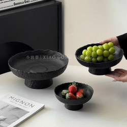 High-End Matte Black Tall Fruit Plate for Living Room Coffee Table, Multi-Layer Glass Snack Plate for Home Use High-End Matte Black Tall Fruit Plate for Living Room Coffee Table, Multi-Layer Glass Snack Plate for Home Use