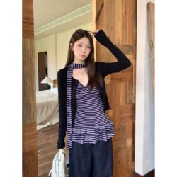 Fat mm Korean style pure lust style striped camisole for women autumn new fashion niche slim cardigan top suit Fat mm Korean style pure lust style striped camisole for women autumn new fashion niche slim cardigan top suit