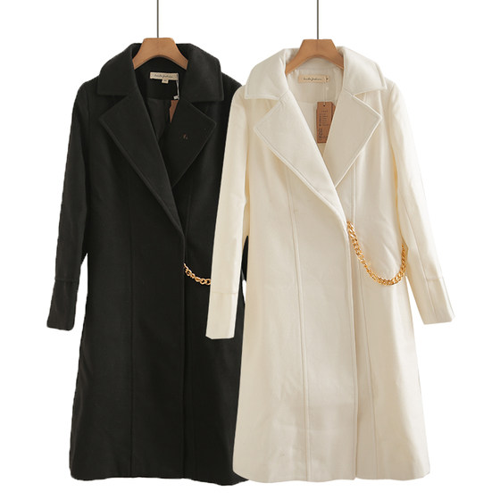 2025 autumn and winter new wool jacket casual slim mid-length fashion simple high-end coat chain decoration 2025 autumn and winter new wool jacket casual slim mid-length fashion simple high-end coat chain decoration