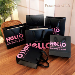 High-Bottom Black Background Big-Name Gift Bag, High-Bottom Gift Bag, Clothing Store Packaging Bag, Thickeneded Handbag Paper Bag High-Bottom Black Background Big-Name Gift Bag, High-Bottom Gift Bag, Clothing Store Packaging Bag, Thickeneded Handbag Paper Bag