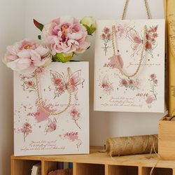 Meow Shu Niche Retro Rose Butterfly Gift Packaging Bag Daily Gift-Giving Gift Tote Bag Thickened White Cardboard Bag Meow Shu Niche Retro Rose Butterfly Gift Packaging Bag Daily Gift-Giving Gift Tote Bag Thickened White Cardboard Bag