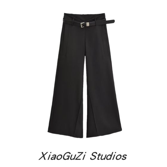 Xiaoguzi pear -shaped body black low -waist mopped pants straight pants, loose, thin, horn flared wide -leg pants suit pants Xiaoguzi pear -shaped body black low -waist mopped pants straight pants, loose, thin, horn flared wide -leg pants suit pants