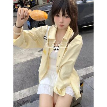 Hong Kong style retro niche striped yellow embroidered long-sleeved shirt for women 2024 autumn loose and versatile outer wear shirt cover 
Hong Kong style retro niche striped yellow embroidered long-sleeved shirt for women 2024 autumn loose and versatile outer wear shirt cover