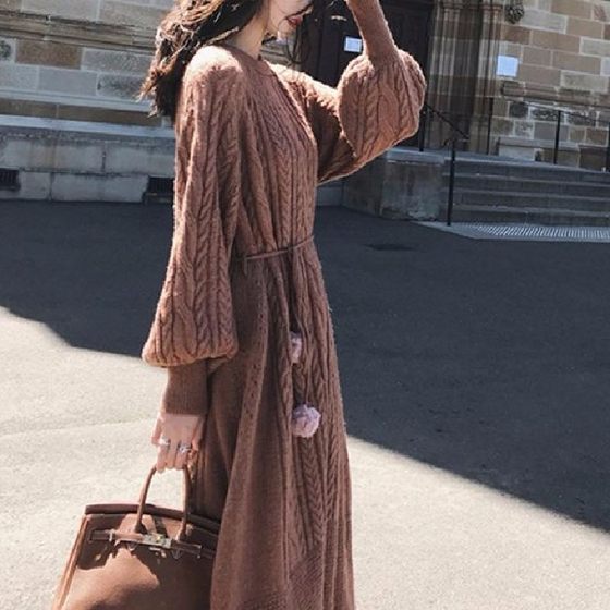 Autumn clothes lazy style simple long sleeves twist solid color long skirt for women round neck pullover relaxed waist-hugging retro sweater skirt
Autumn clothes lazy style simple long sleeves twist solid color long skirt for women round neck pullover relaxed waist-hugging retro sweater skirt