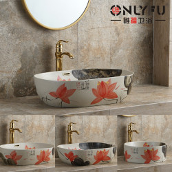 Weifu Hand-Painted Lotus Countertop Basin Courtyard Balcony Washbasin Elegant Lotus Outdoor Home Retro Washbasin Weifu Hand-Painted Lotus Countertop Basin Courtyard Balcony Washbasin Elegant Lotus Outdoor Home Retro Washbasin