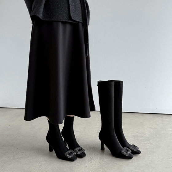 European version of fashionable rhinestone square buckle slim high-tube elastic boots 7cm slim high-heel fashion slim boots small square toe short boots
European version of fashionable rhinestone square buckle slim high-tube elastic boots 7cm slim high-heel fashion slim boots small square toe short boots