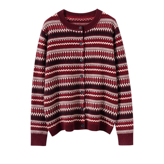 New Year Red Cashmere Cardigan Women 100 Pure Cashmere Christmas Round Collar Striped Jacquard Knit Sweater Red Sweater Jacket
New Year Red Cashmere Cardigan Women 100 Pure Cashmere Christmas Round Collar Striped Jacquard Knit Sweater Red Sweater Jacket