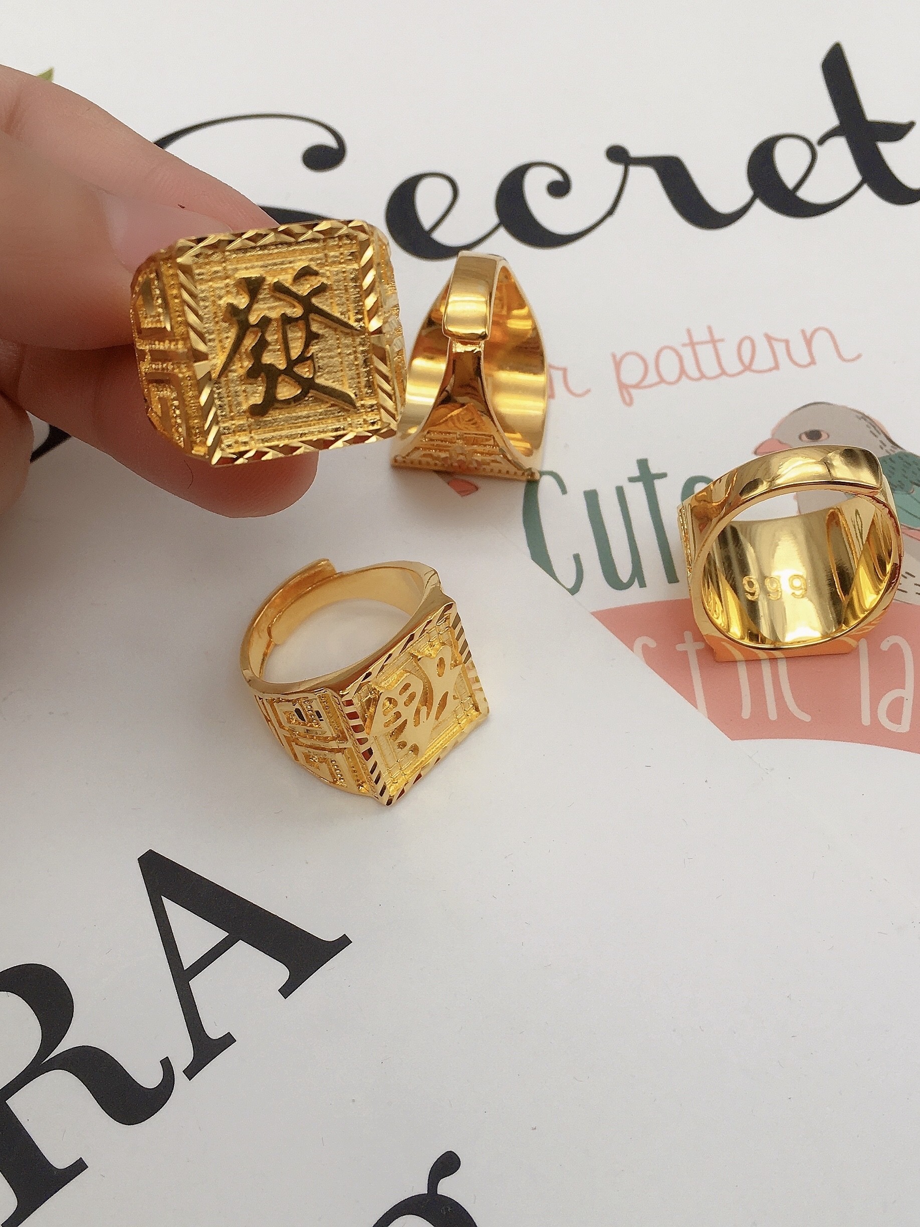 Bague vietnamienne en or de sable pour homme Richesse et